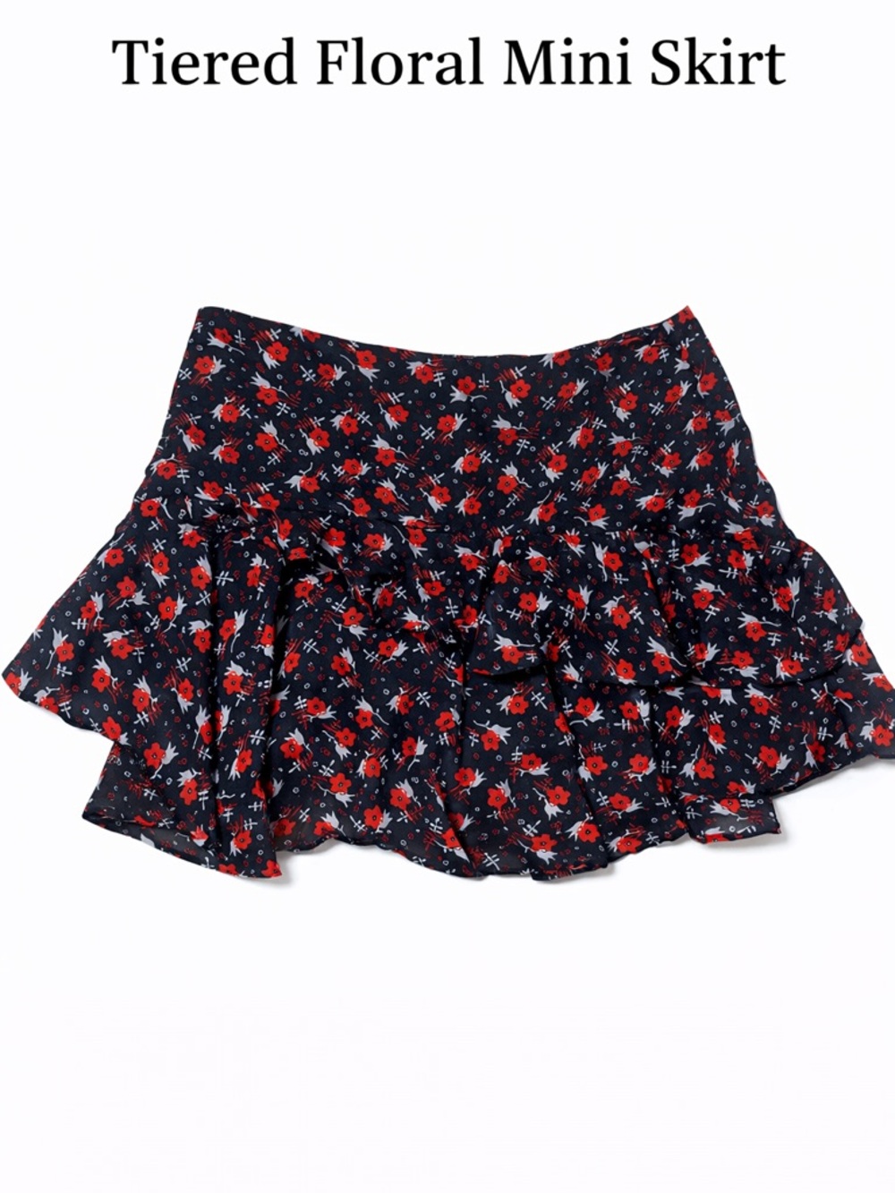 Topshop Black Mini Skirt with Red Floral Print